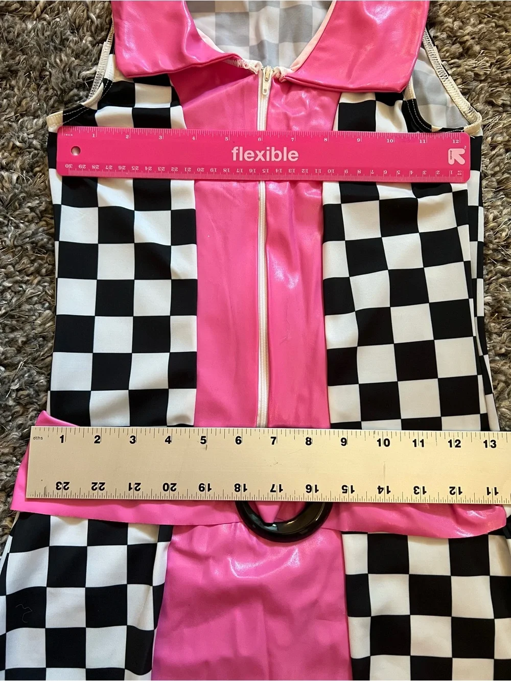 Girls' Pink & Black Checkerboard Retro Racer Dance Costume - Child large